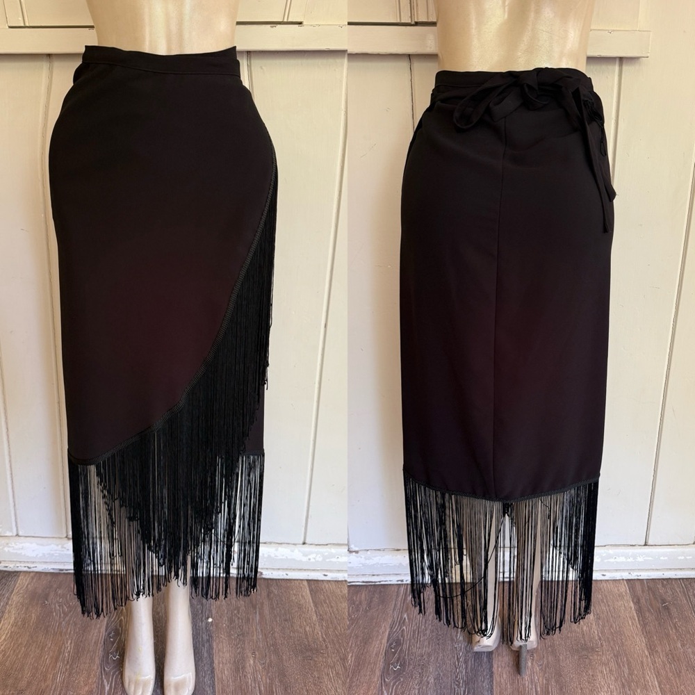 Sam Edelman Black Fringe Midi Skirt